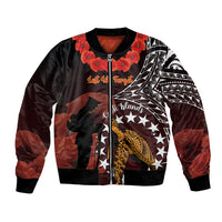Cook Islands ANZAC Day Bomber Jacket Poppies With Sea Turtle LT14 Unisex Red - Polynesian Pride