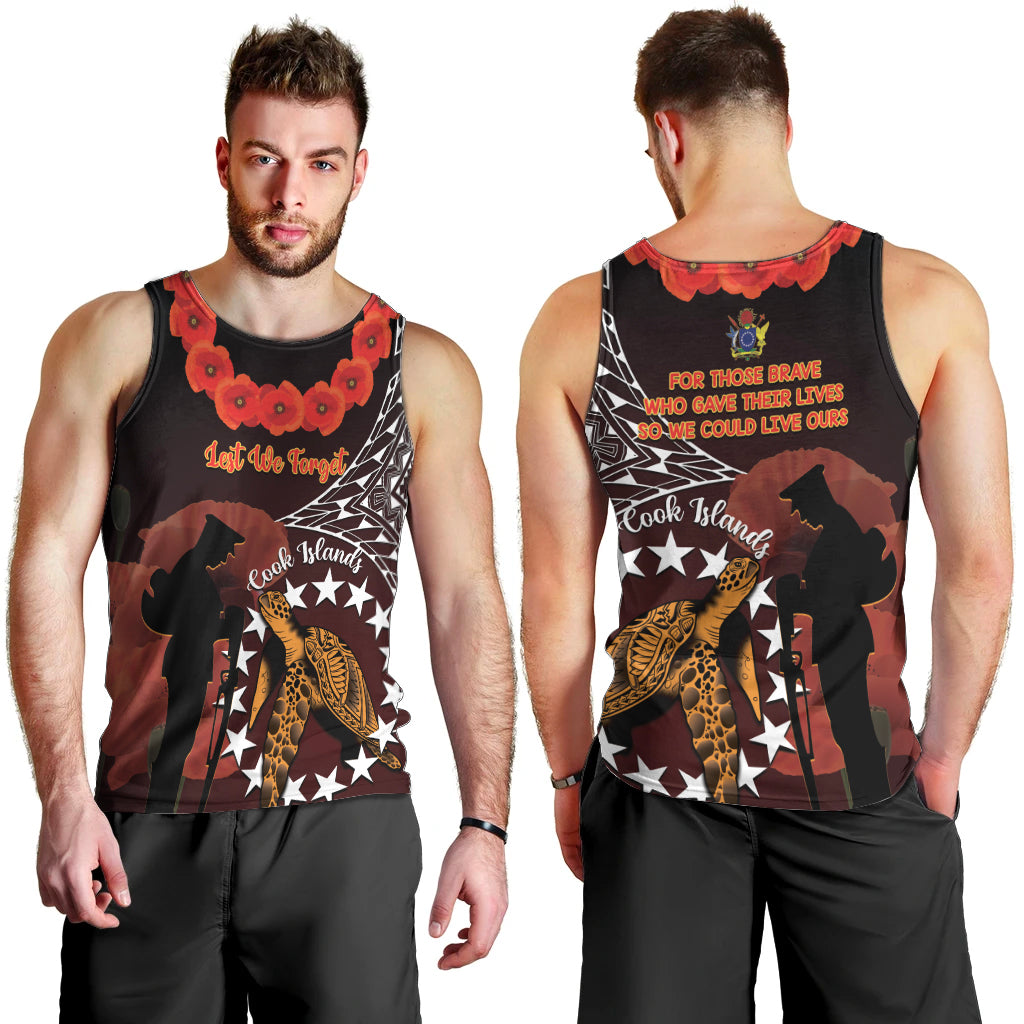 Cook Islands ANZAC Day Men Tank Top Poppies With Sea Turtle LT14 - Polynesian Pride
