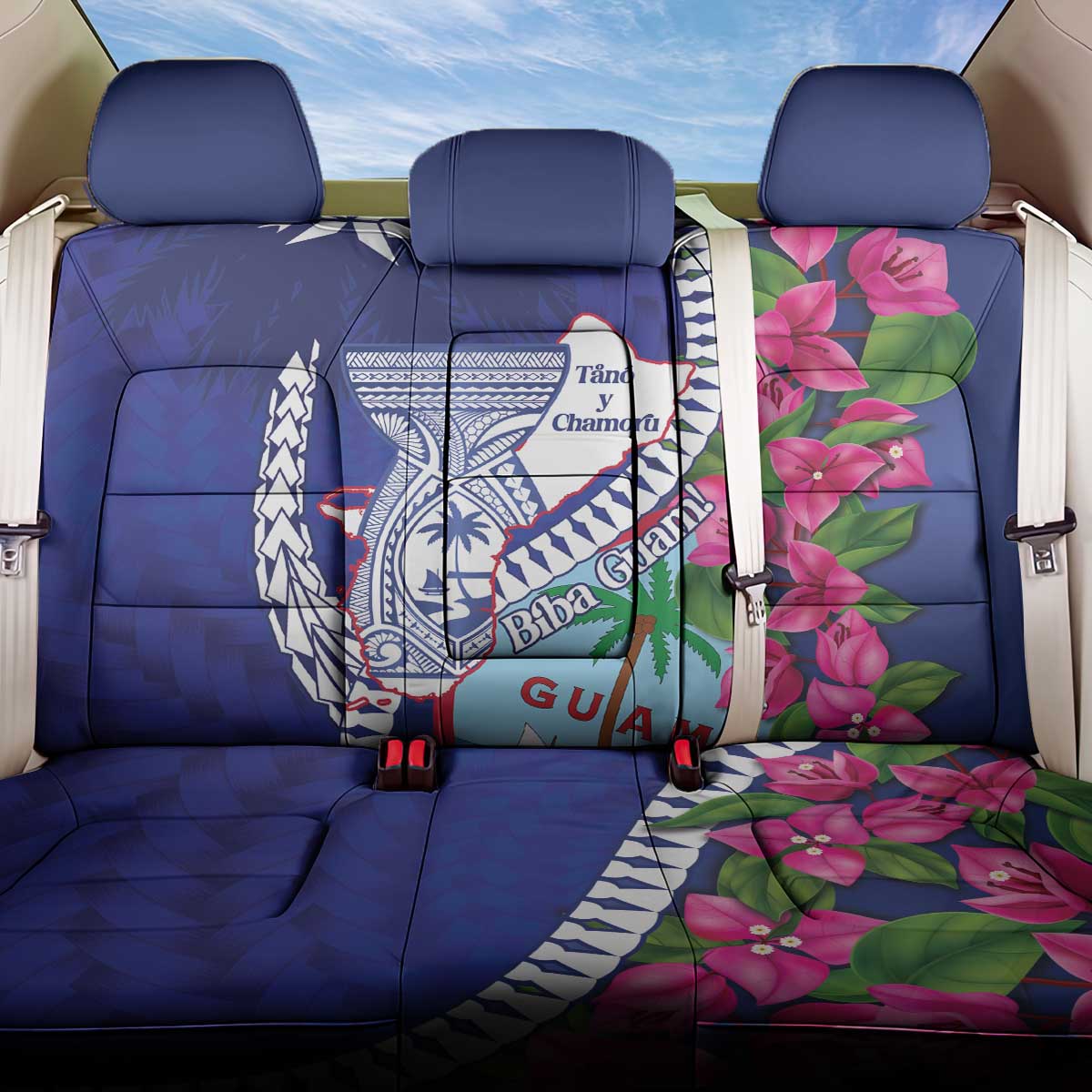 Biba Guam Liberation Day Back Car Seat Cover Tano y Chamoru Latte Stone Blue