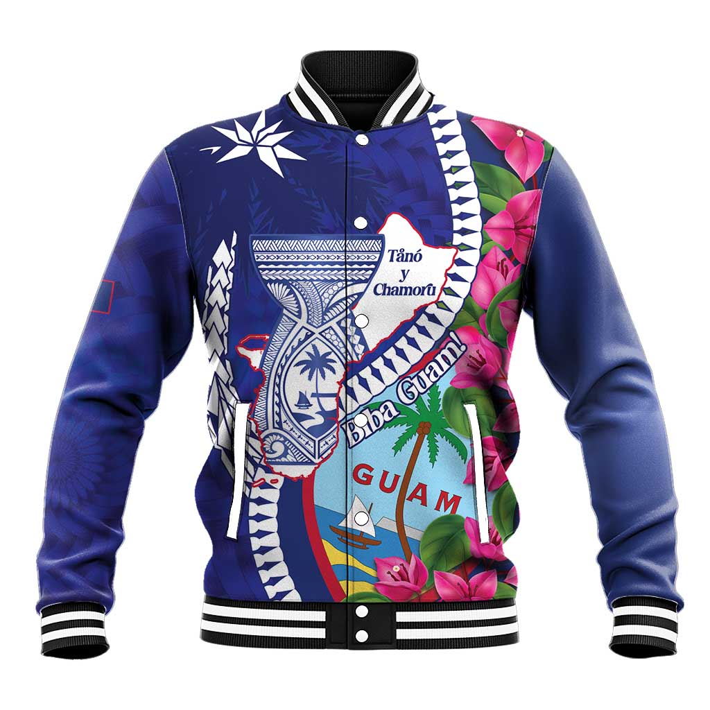 Biba Guam Liberation Day Baseball Jacket Tano y Chamoru Latte Stone Blue