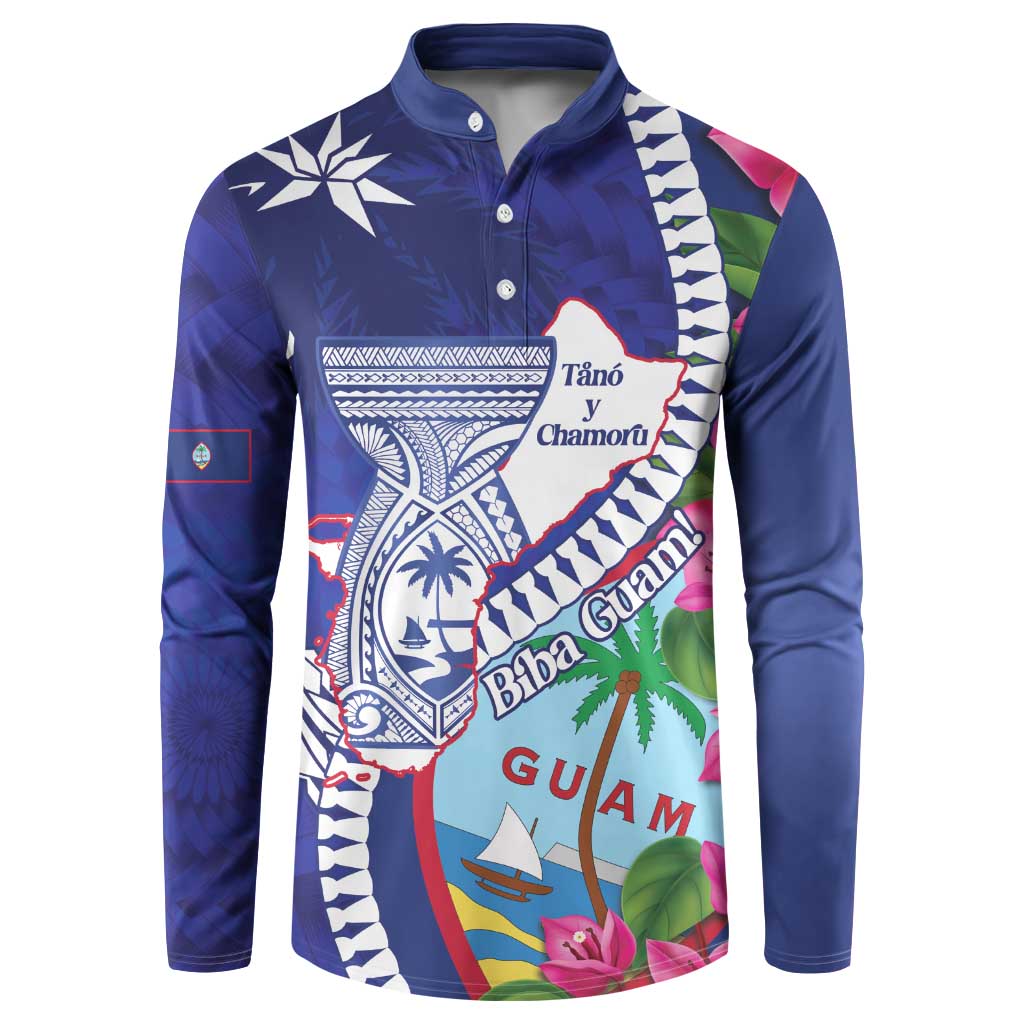 Biba Guam Liberation Day Button Sweatshirt Tano y Chamoru Latte Stone Blue