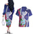 Biba Guam Liberation Day Couples Matching Off The Shoulder Long Sleeve Dress and Hawaiian Shirt Tano y Chamoru Latte Stone Blue