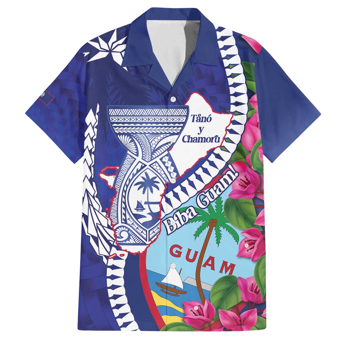Biba Guam Liberation Day Family Matching Off The Shoulder Long Sleeve Dress and Hawaiian Shirt Tano y Chamoru Latte Stone Blue