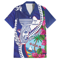 Biba Guam Liberation Day Family Matching Off The Shoulder Long Sleeve Dress and Hawaiian Shirt Tano y Chamoru Latte Stone Blue