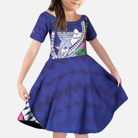 Biba Guam Liberation Day Family Matching Short Sleeve Bodycon Dress and Hawaiian Shirt Tano y Chamoru Latte Stone Blue LT14 Daughter's Dress Blue - Polynesian Pride