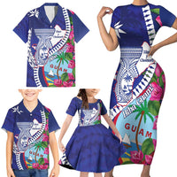 Biba Guam Liberation Day Family Matching Short Sleeve Bodycon Dress and Hawaiian Shirt Tano y Chamoru Latte Stone Blue LT14 - Polynesian Pride