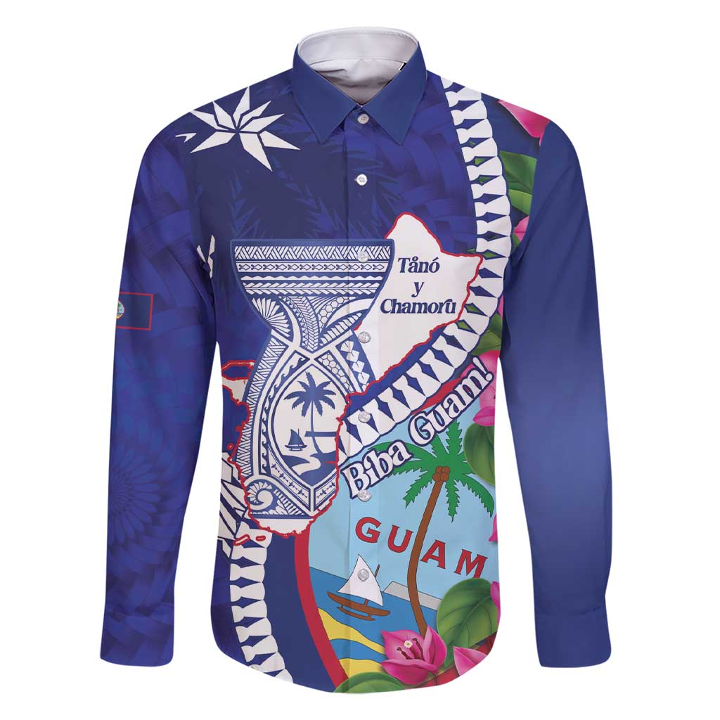 Biba Guam Liberation Day Family Matching Short Sleeve Bodycon Dress and Hawaiian Shirt Tano y Chamoru Latte Stone Blue LT14 Dad's Shirt - Long Sleeve Blue - Polynesian Pride