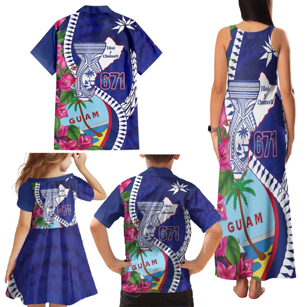 Biba Guam Liberation Day Family Matching Tank Maxi Dress and Hawaiian Shirt Tano y Chamoru Latte Stone Blue