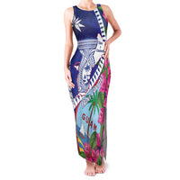 Biba Guam Liberation Day Family Matching Tank Maxi Dress and Hawaiian Shirt Tano y Chamoru Latte Stone Blue