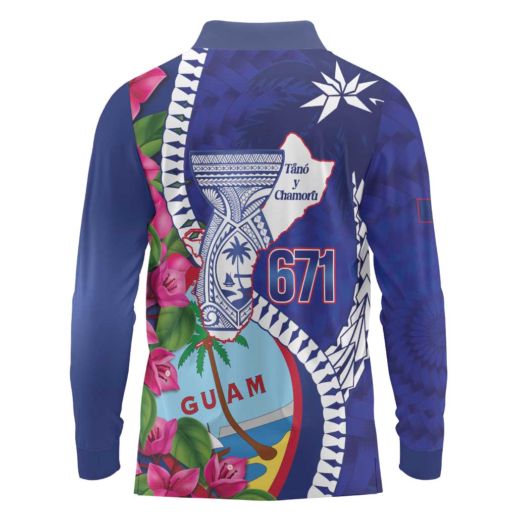 Biba Guam Liberation Day Long Sleeve Polo Shirt Tano y Chamoru Latte Stone Blue