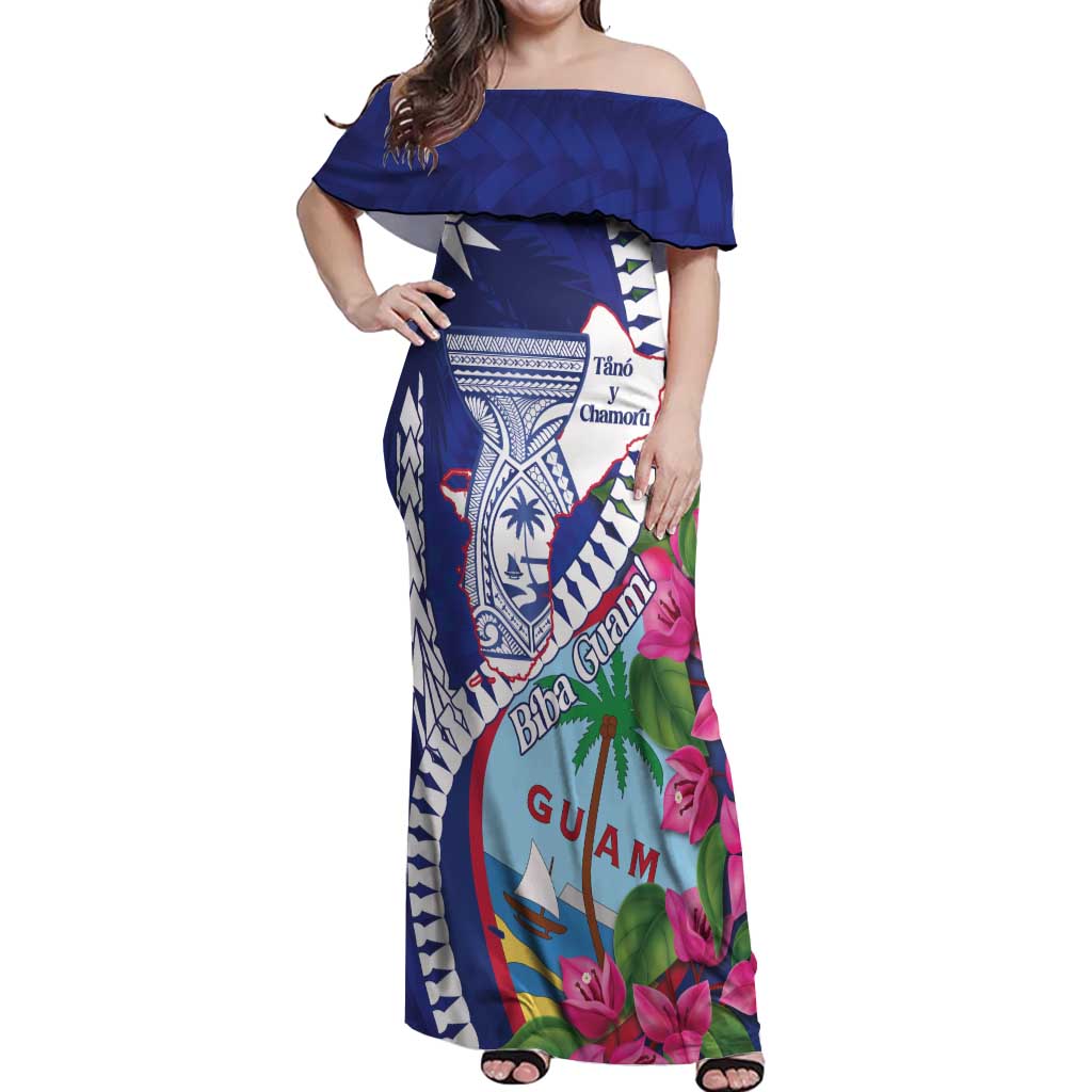 Biba Guam Liberation Day Off Shoulder Maxi Dress Tano y Chamoru Latte Stone Blue
