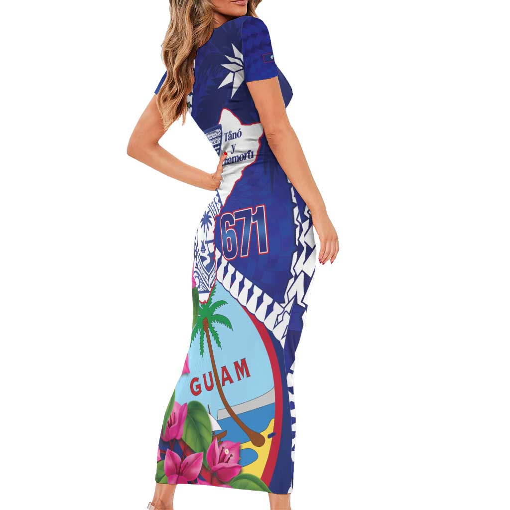 Biba Guam Liberation Day Short Sleeve Bodycon Dress Tano y Chamoru Latte Stone Blue