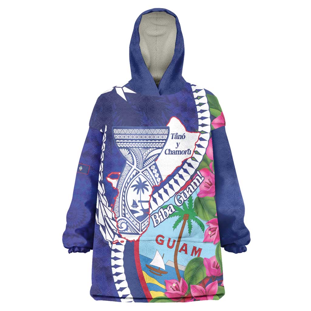 Biba Guam Liberation Day Wearable Blanket Hoodie Tano y Chamoru Latte Stone Blue