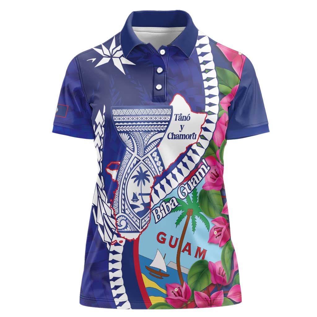 Biba Guam Liberation Day Women Polo Shirt Tano y Chamoru Latte Stone Blue