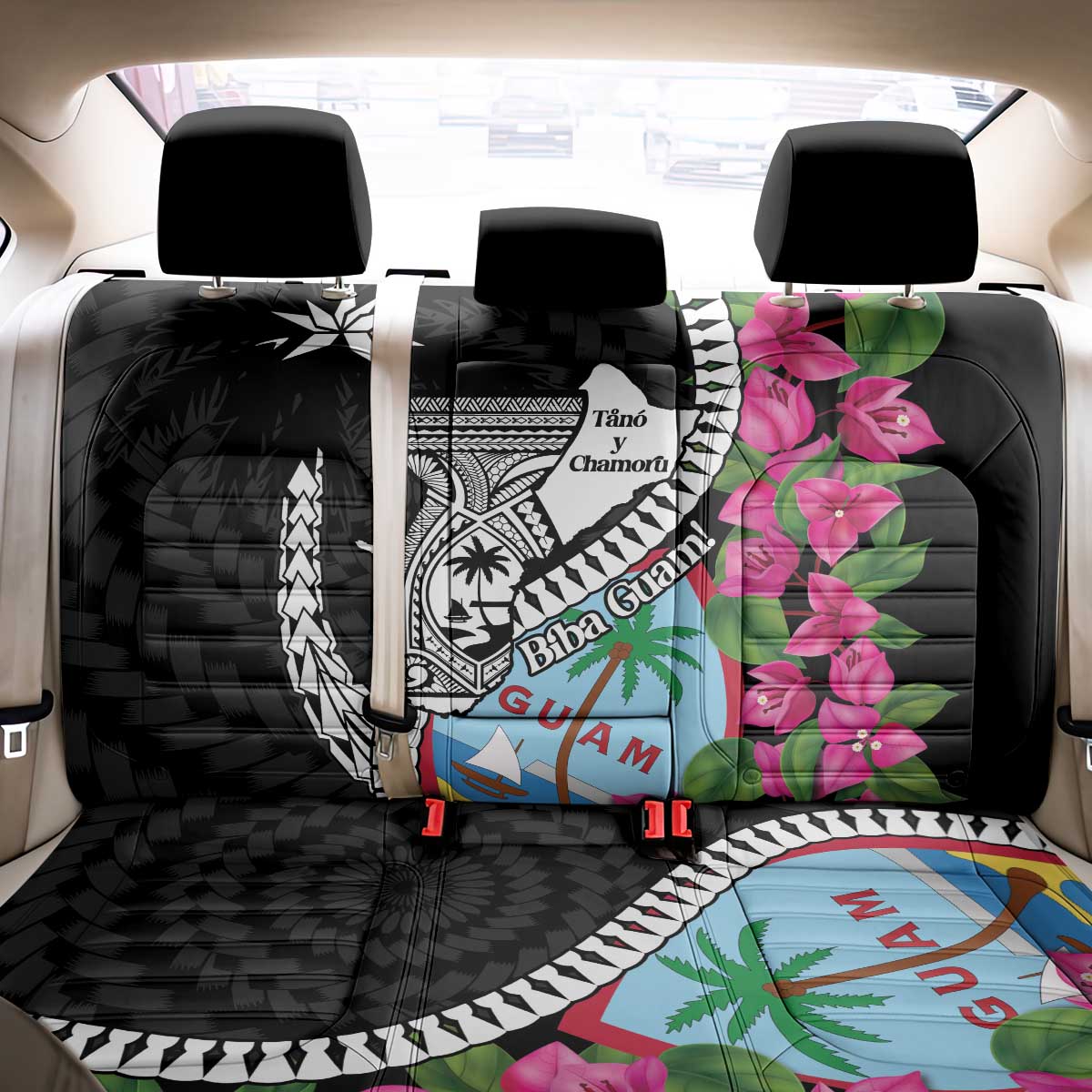 Biba Guam Liberation Day Back Car Seat Cover Tano y Chamoru Latte Stone Black