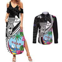 Biba Guam Liberation Day Couples Matching Summer Maxi Dress and Long Sleeve Button Shirt Tano y Chamoru Latte Stone Black LT14 Black - Polynesian Pride