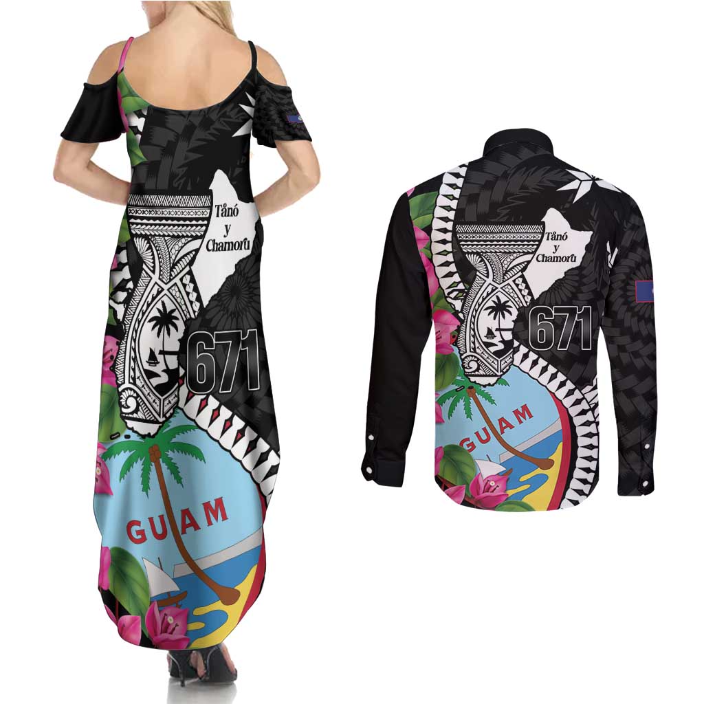 Biba Guam Liberation Day Couples Matching Summer Maxi Dress and Long Sleeve Button Shirt Tano y Chamoru Latte Stone Black LT14 - Polynesian Pride