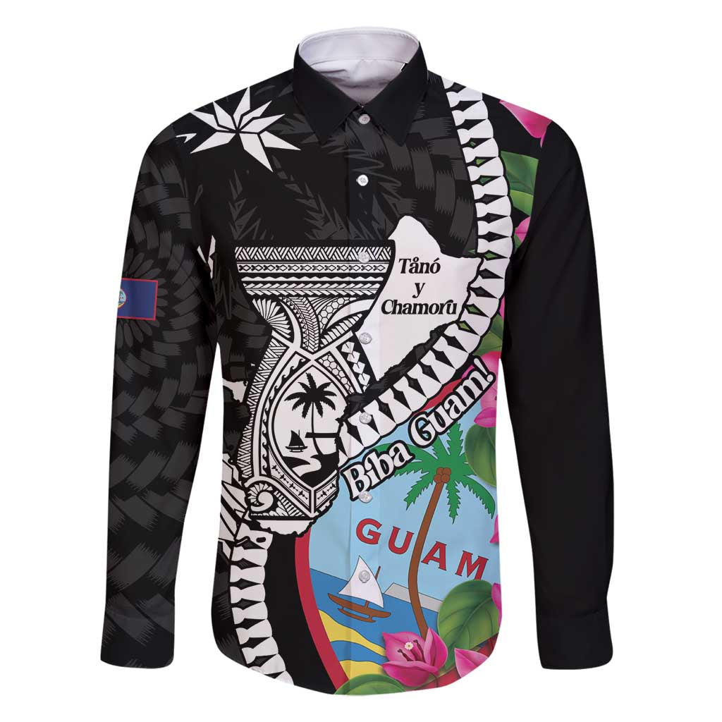 Biba Guam Liberation Day Family Matching Long Sleeve Bodycon Dress and Hawaiian Shirt Tano y Chamoru Latte Stone Black