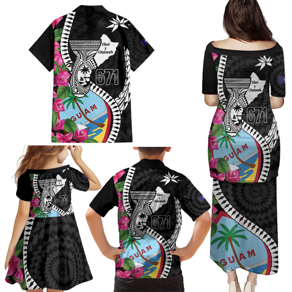 Biba Guam Liberation Day Family Matching Puletasi and Hawaiian Shirt Tano y Chamoru Latte Stone Black