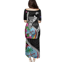 Biba Guam Liberation Day Family Matching Puletasi and Hawaiian Shirt Tano y Chamoru Latte Stone Black