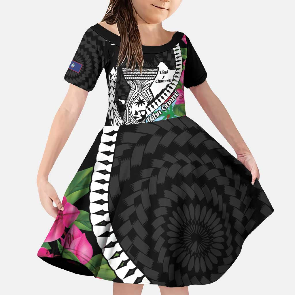 Biba Guam Liberation Day Family Matching Short Sleeve Bodycon Dress and Hawaiian Shirt Tano y Chamoru Latte Stone Black