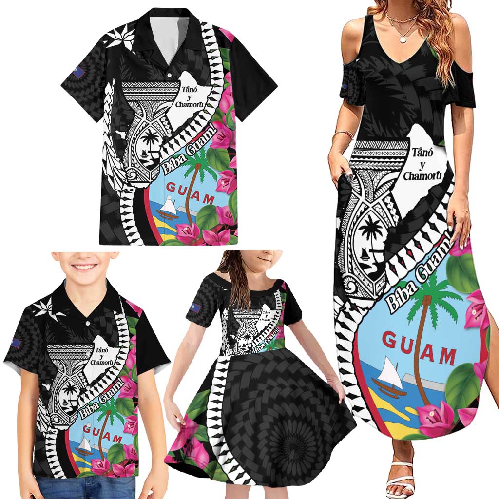Biba Guam Liberation Day Family Matching Summer Maxi Dress and Hawaiian Shirt Tano y Chamoru Latte Stone Black