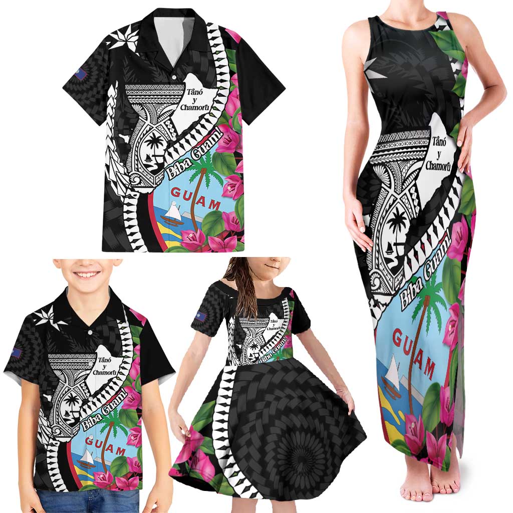 Biba Guam Liberation Day Family Matching Tank Maxi Dress and Hawaiian Shirt Tano y Chamoru Latte Stone Black