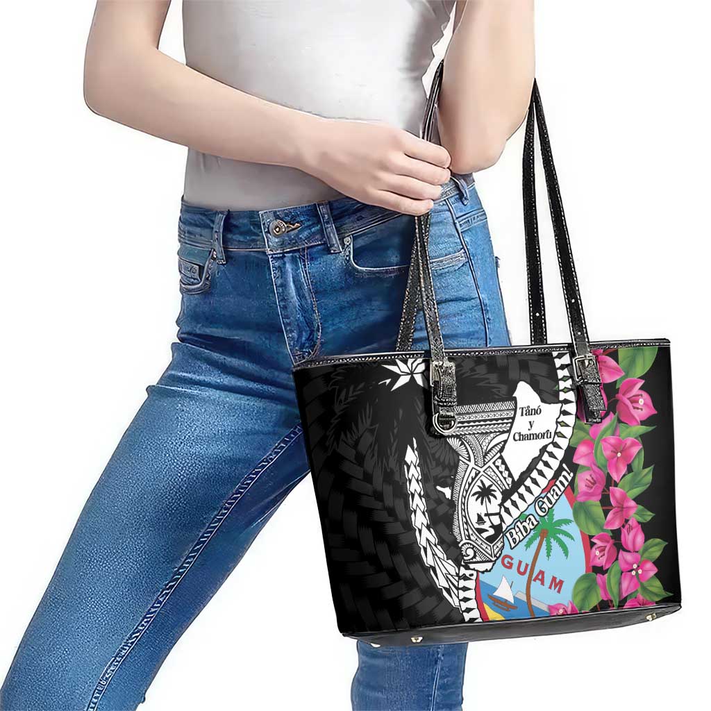 Biba Guam Liberation Day Leather Tote Bag Tano y Chamoru Latte Stone Black