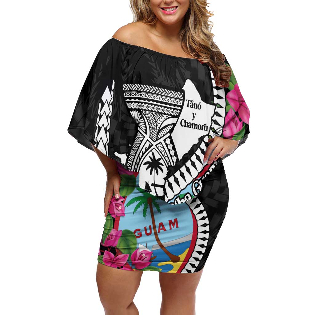 Biba Guam Liberation Day Off Shoulder Short Dress Tano y Chamoru Latte Stone Black