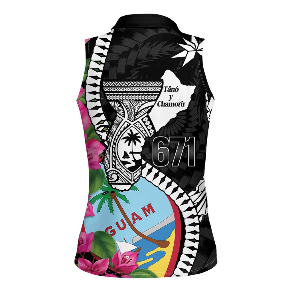 Biba Guam Liberation Day Women Sleeveless Polo Shirt Tano y Chamoru Latte Stone Black