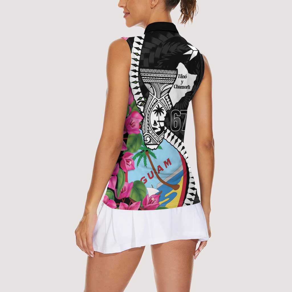 Biba Guam Liberation Day Women Sleeveless Polo Shirt Tano y Chamoru Latte Stone Black