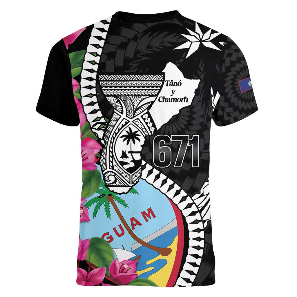 Biba Guam Liberation Day Women V-Neck T-Shirt Tano y Chamoru Latte Stone Black