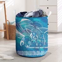 Kuri Dog Waka New Zealand Matariki Laundry Basket Ocean Sharks Maori Tattoo LT14 Blue - Polynesian Pride