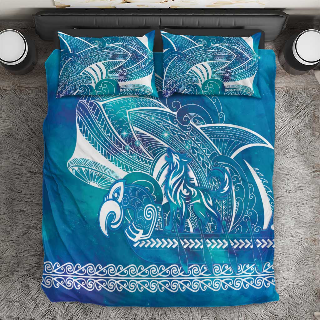 Kuri Dog Waka New Zealand Matariki Bedding Set Ocean Sharks Maori Tattoo