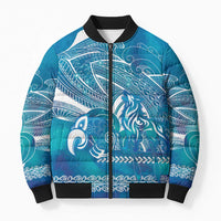 Kuri Dog Waka New Zealand Matariki Bomber Puffer Jacket Ocean Sharks Maori Tattoo LT14 Unisex Blue - Polynesian Pride