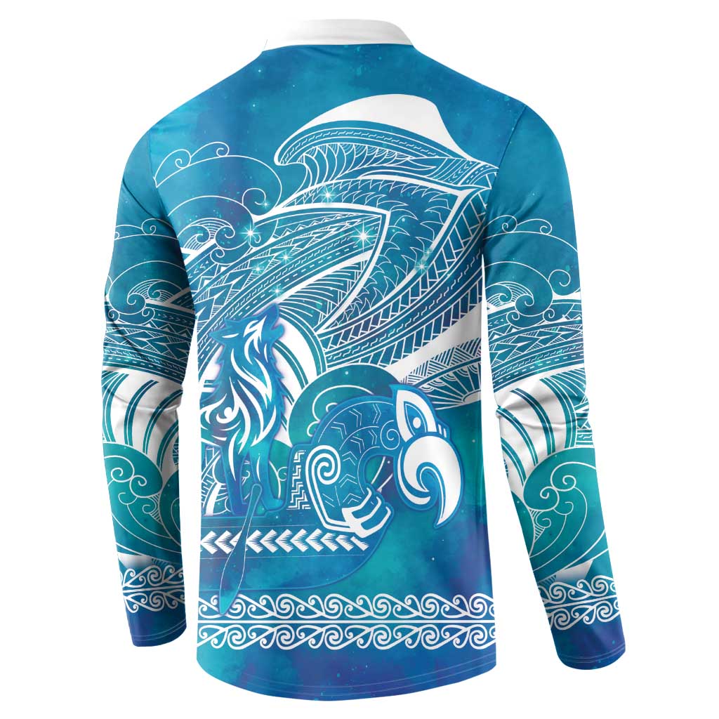 Kuri Dog Waka New Zealand Matariki Button Sweatshirt Ocean Sharks Maori Tattoo LT14 - Polynesian Pride
