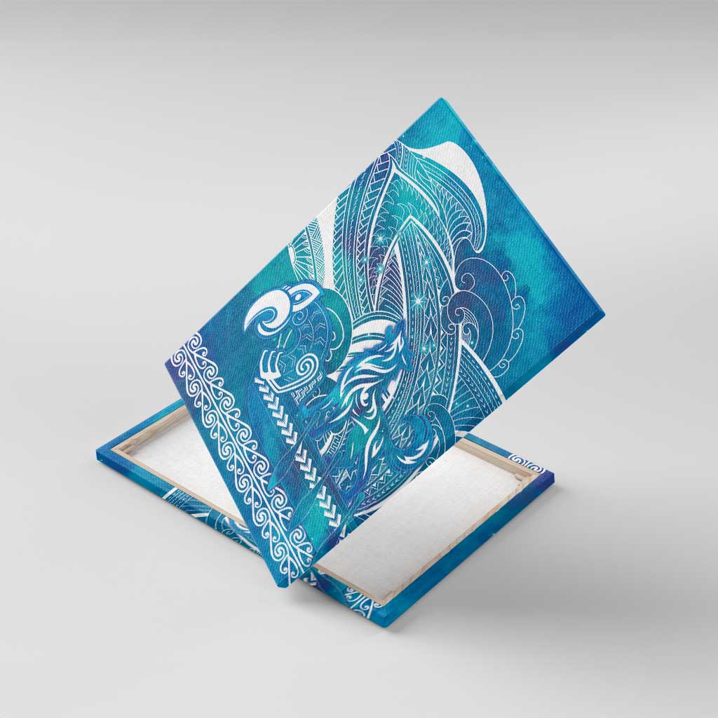 Kuri Dog Waka New Zealand Matariki Canvas Wall Art Ocean Sharks Maori Tattoo LT14 With Frame Blue - Polynesian Pride