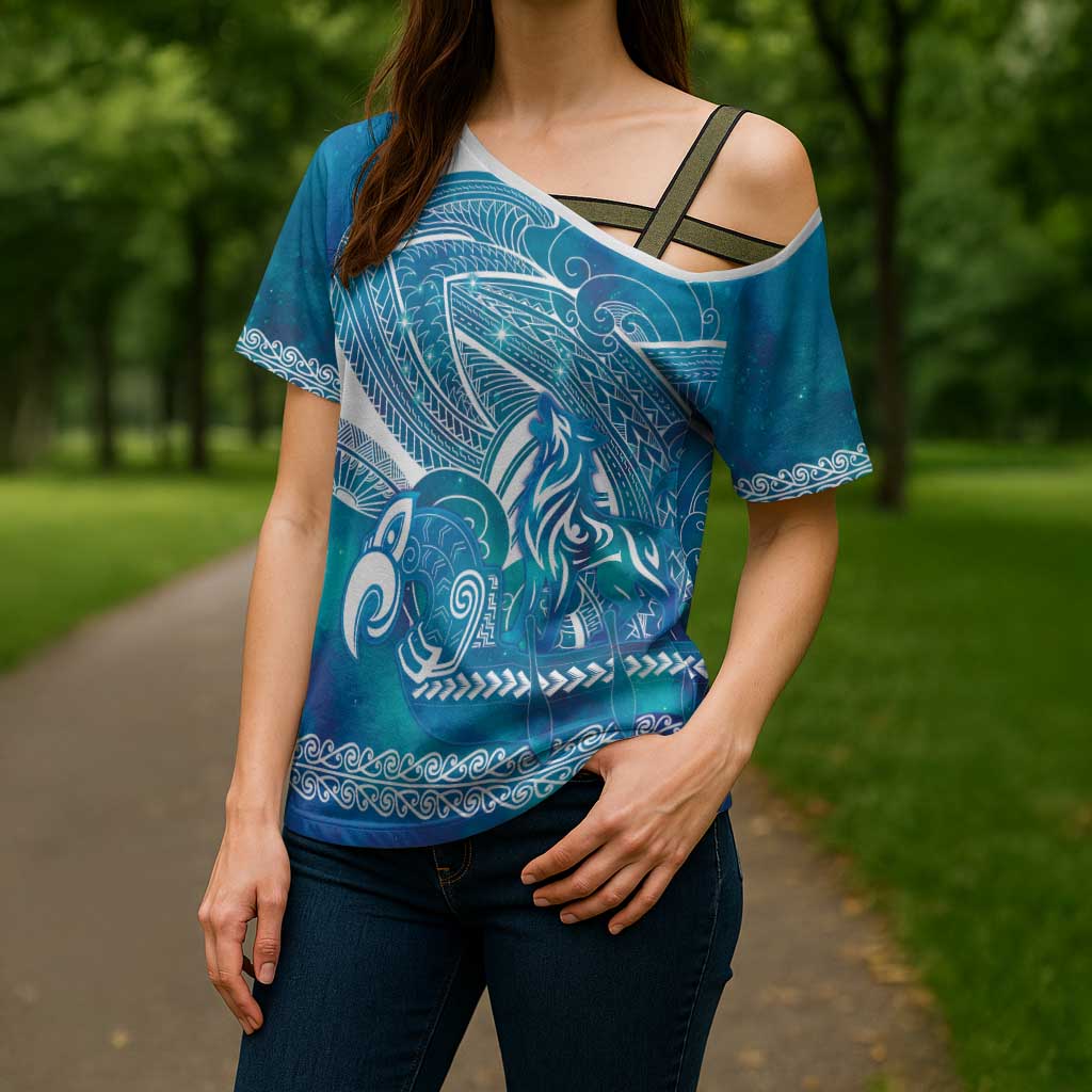 Kuri Dog Waka New Zealand Matariki Cross Shoulder Shirt Ocean Sharks Maori Tattoo