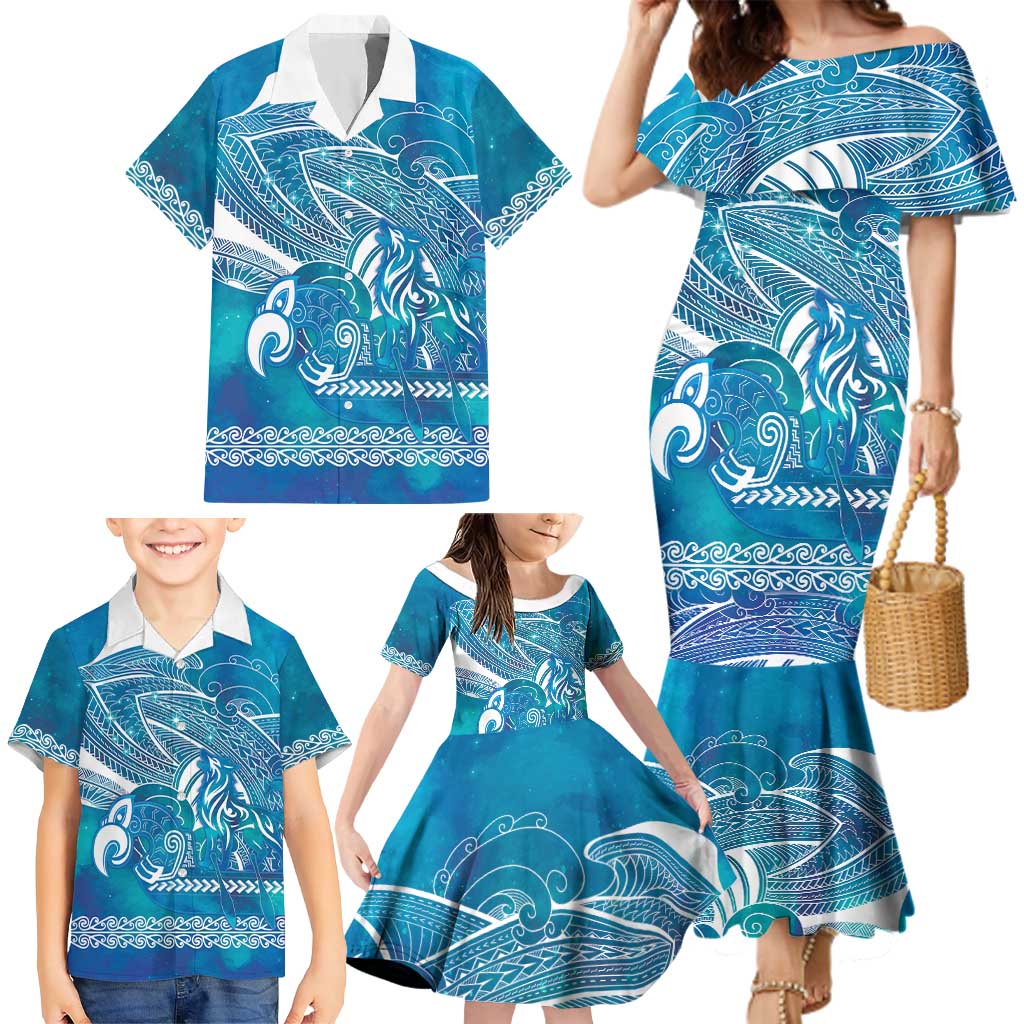 Kuri Dog Waka New Zealand Matariki Family Matching Mermaid Dress and Hawaiian Shirt Ocean Sharks Maori Tattoo LT14 - Polynesian Pride