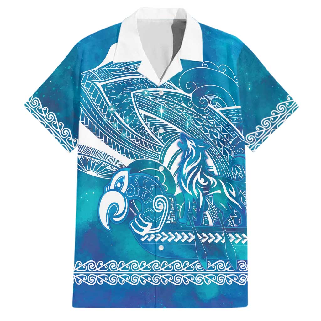 Kuri Dog Waka New Zealand Matariki Family Matching Mermaid Dress and Hawaiian Shirt Ocean Sharks Maori Tattoo LT14 Dad's Shirt - Short Sleeve Blue - Polynesian Pride