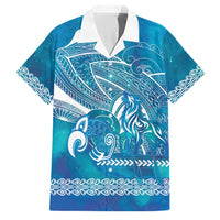 Kuri Dog Waka New Zealand Matariki Family Matching Summer Maxi Dress and Hawaiian Shirt Ocean Sharks Maori Tattoo LT14 Dad's Shirt - Short Sleeve Blue - Polynesian Pride