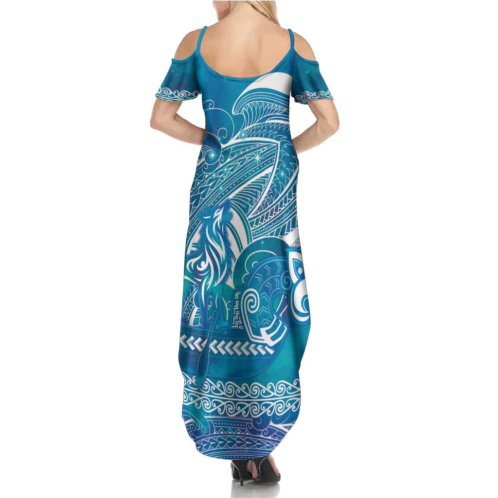 Kuri Dog Waka New Zealand Matariki Family Matching Summer Maxi Dress and Hawaiian Shirt Ocean Sharks Maori Tattoo LT14 - Polynesian Pride