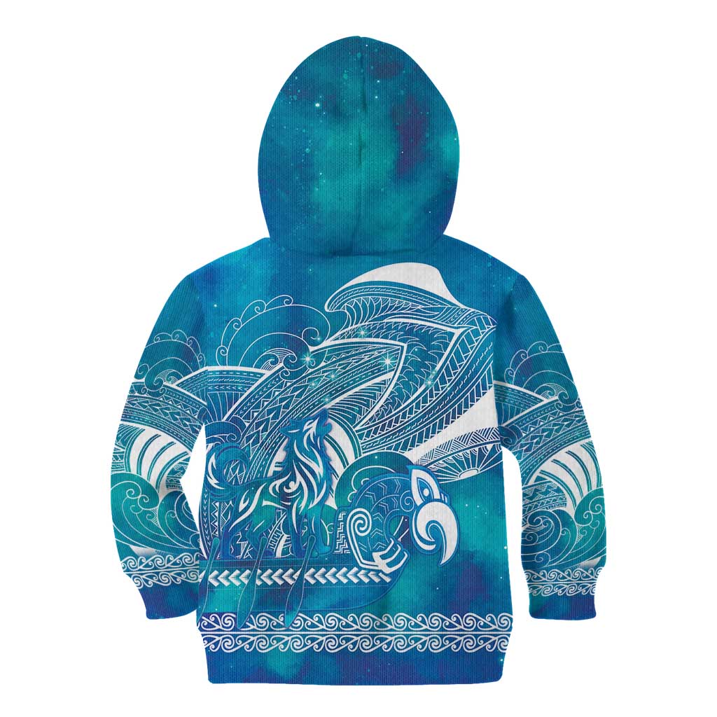 Kuri Dog Waka New Zealand Matariki Kid Hoodie Ocean Sharks Maori Tattoo LT14 - Polynesian Pride