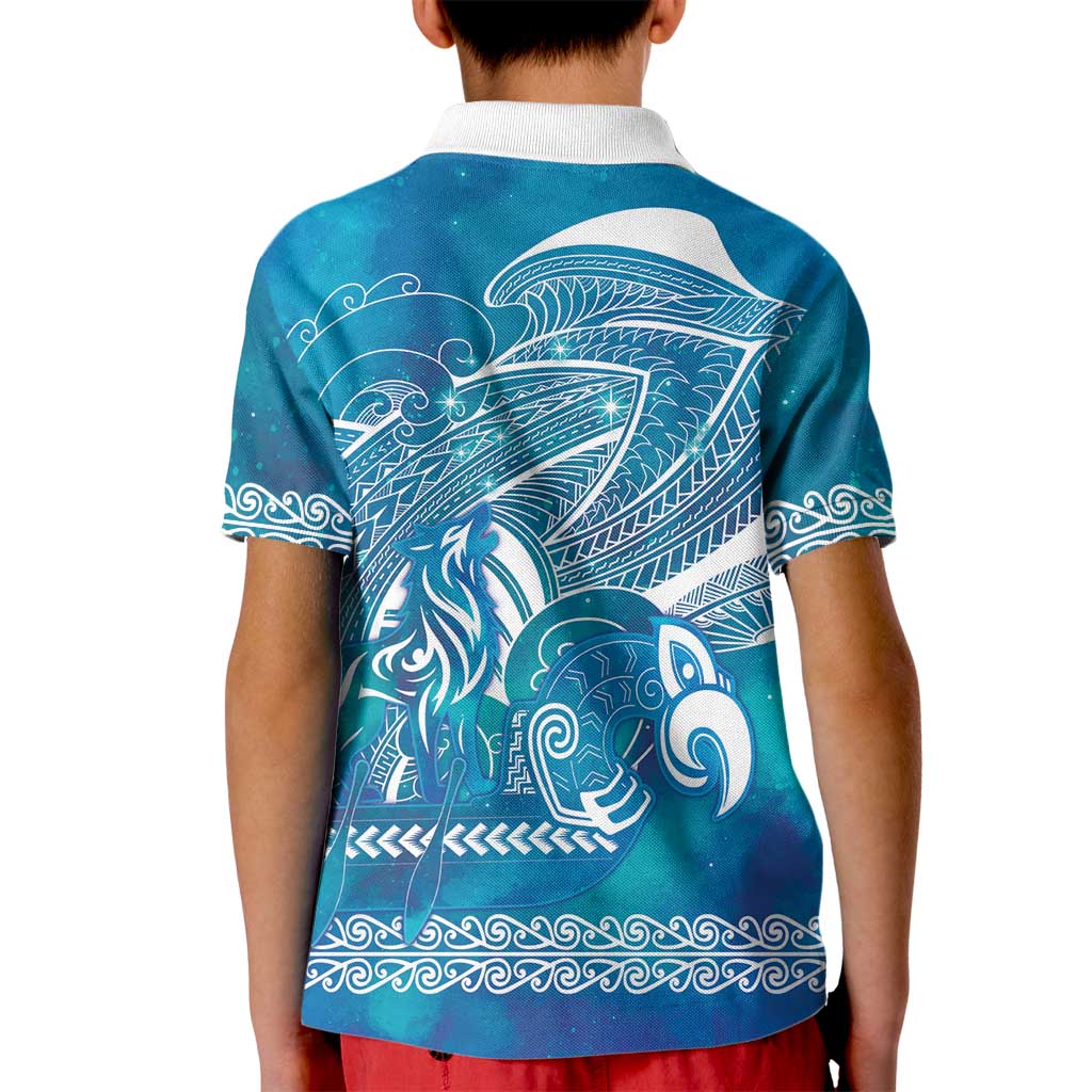 Kuri Dog Waka New Zealand Matariki Kid Polo Shirt Ocean Sharks Maori Tattoo LT14 - Polynesian Pride