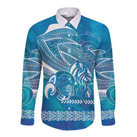 Kuri Dog Waka New Zealand Matariki Long Sleeve Button Shirt Ocean Sharks Maori Tattoo
