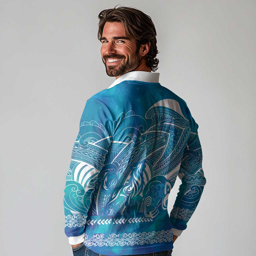 Kuri Dog Waka New Zealand Matariki Long Sleeve Polo Shirt Ocean Sharks Maori Tattoo LT14 - Polynesian Pride