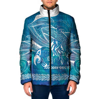 Kuri Dog Waka New Zealand Matariki Padded Jacket Ocean Sharks Maori Tattoo LT14 Men Blue - Polynesian Pride