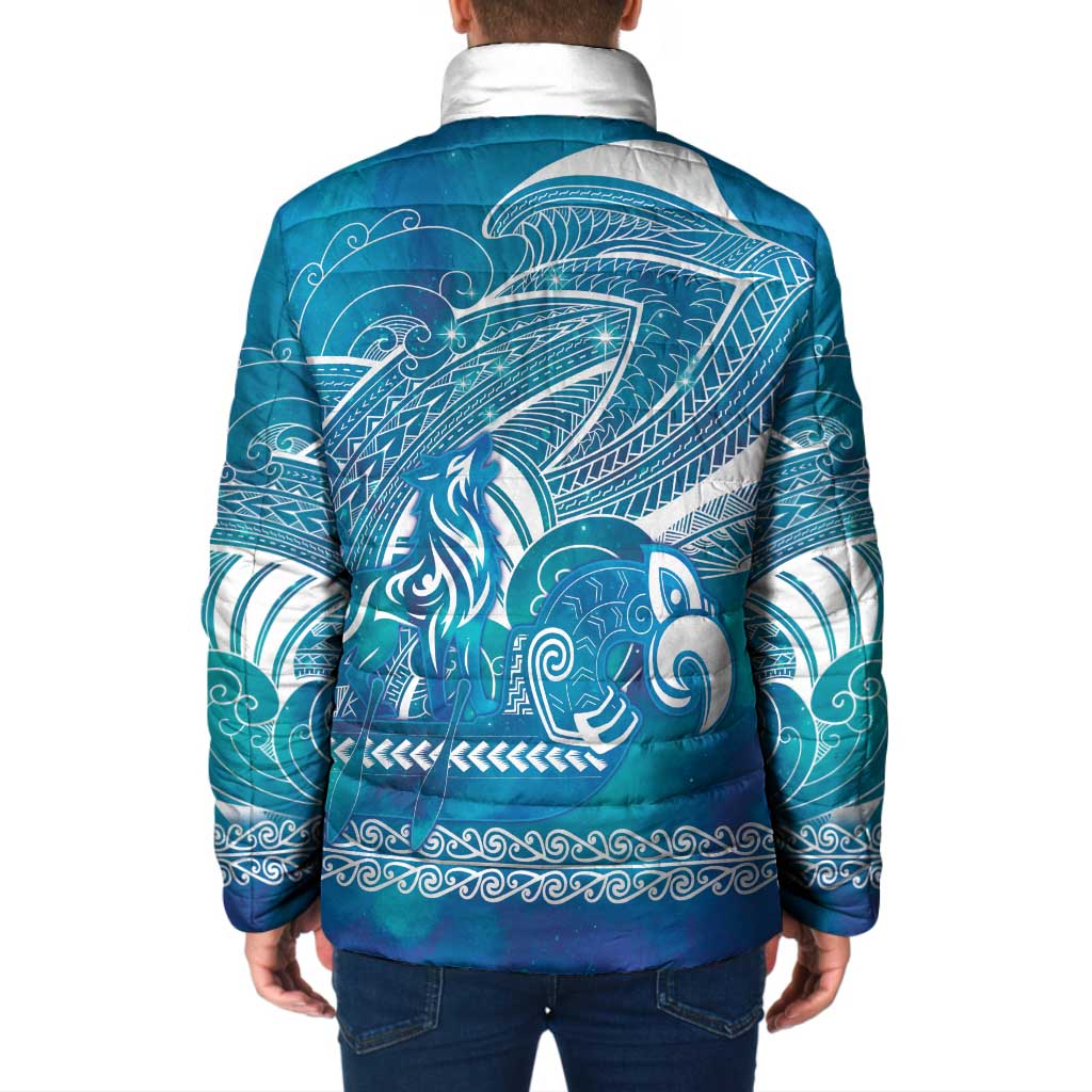 Kuri Dog Waka New Zealand Matariki Padded Jacket Ocean Sharks Maori Tattoo LT14 - Polynesian Pride