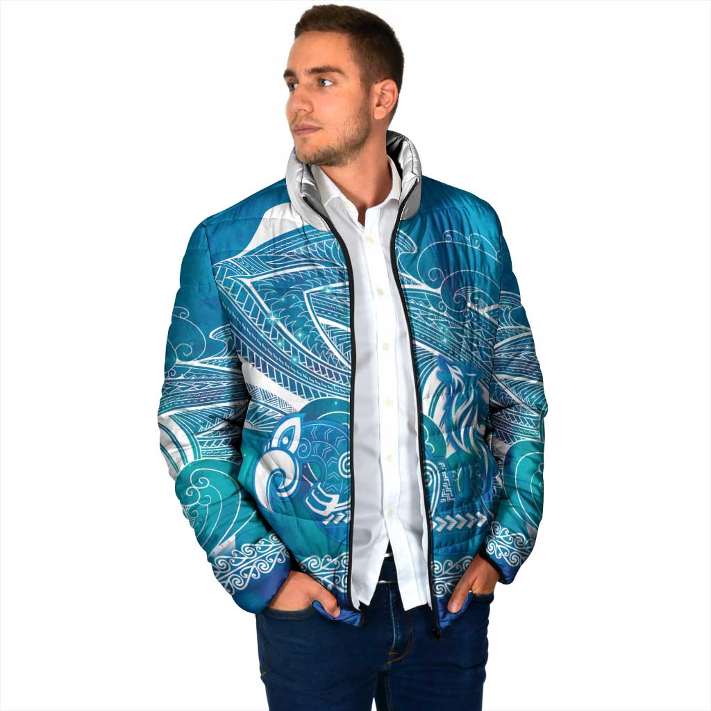 Kuri Dog Waka New Zealand Matariki Padded Jacket Ocean Sharks Maori Tattoo LT14 - Polynesian Pride