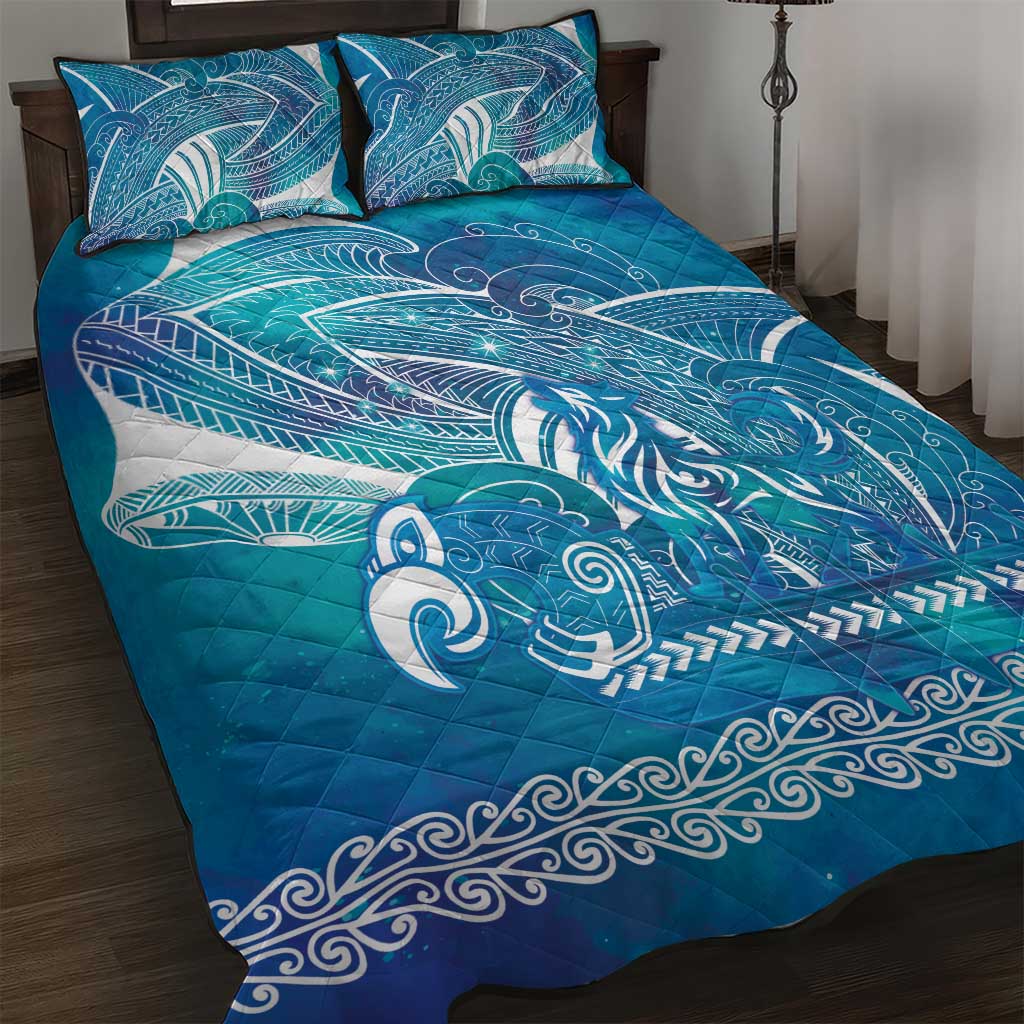 Kuri Dog Waka New Zealand Matariki Quilt Bed Set Ocean Sharks Maori Tattoo LT14 Blue - Polynesian Pride